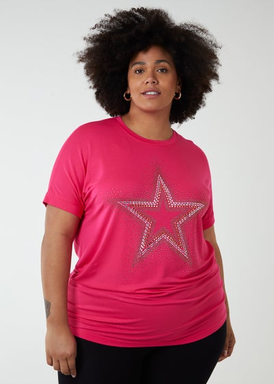 Blue Vanilla Hot Pink Curve Diamante Star Oversized Top