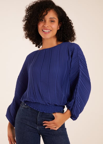 Blue Vanilla Blue Long Sleeve Pleated Top