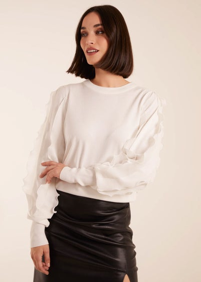 Blue Vanilla White Frill Sleeve Jumper