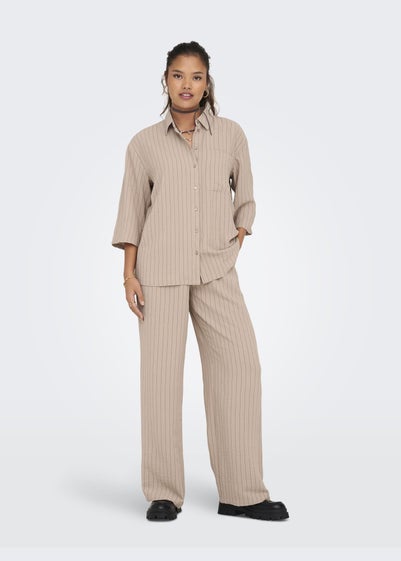 JDY Beige Stripe Print Trousers - Size 14