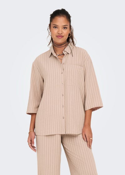 JDY Beige Stripe Print Shirt - Size 16
