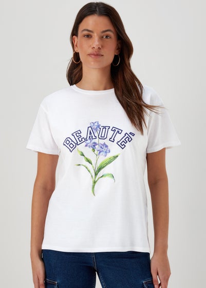White Beauté Print T-Shirt - Size 8