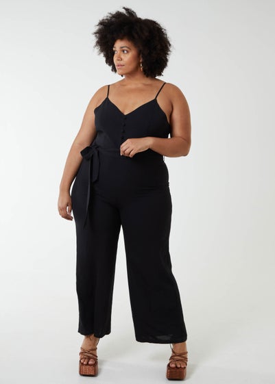 Blue Vanilla Black Curve Button Front Strappy Jumpsuit