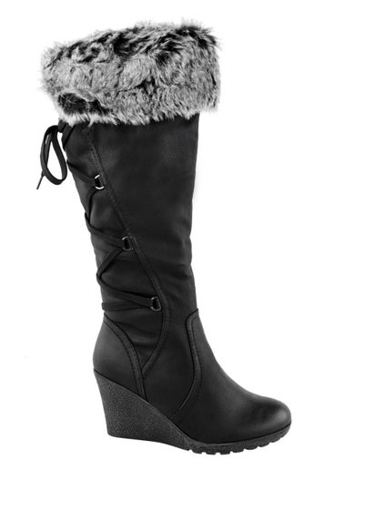 Where's That From Black PU Bridget Wedge Heel Calf Boots