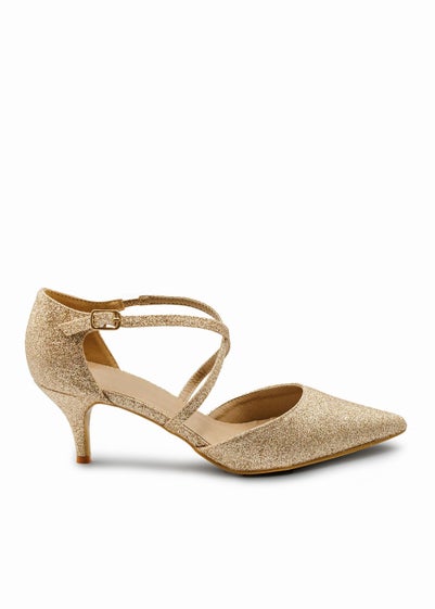 Where's That From Gold Glitter Kennedi Low Kitten Heels