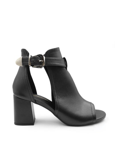 Where's That From Black Pu Lisa Open Toe Block Heels - Size 6