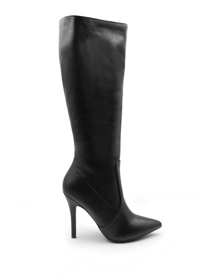 Where's That From Black Pu Zoya Wide Calf Heeled Boots - Matalan