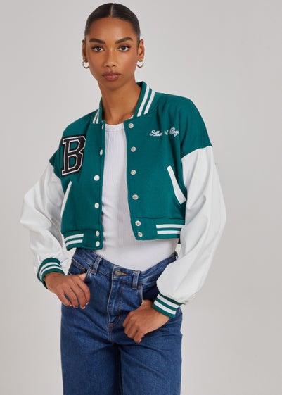 Pink Vanilla Jade Contrast Sleeve Baseball Jacket