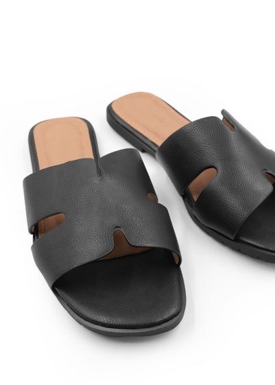 Where's That From Black Pu Mae Strapped Slider Sandals