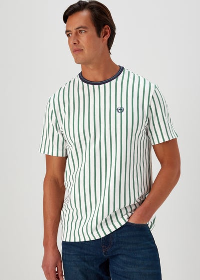 Green & Ecru Stripe Textured T-Shirt - Small