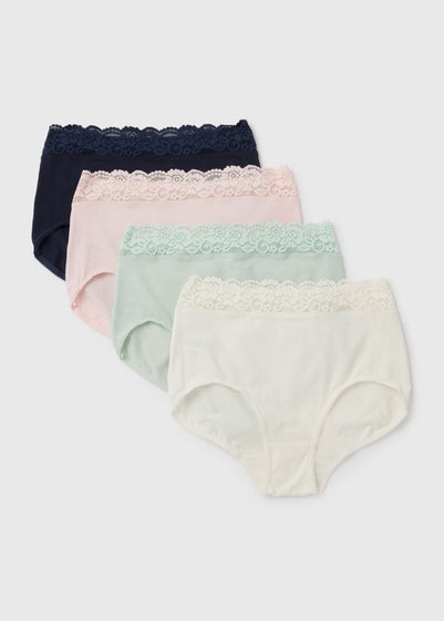 4 Pack Pink & Mint Lace Trim Full 
Knickers - Size 8