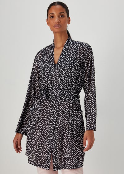 Black Heart Print Dressing Gown - Extra small