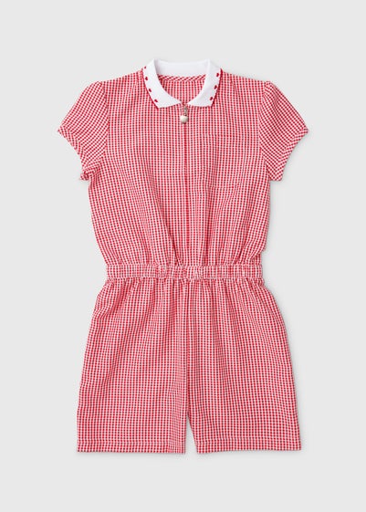 Girls Red Gingham School Playsuit (3-14yrs) - Age 4 Years