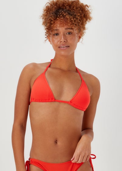 Orange Ribbed Triangle Bikini Top