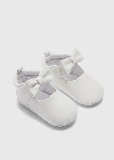 Baby White Bow Ballet Shoes (Newborn-18mths) - Age 6 - 9 Months