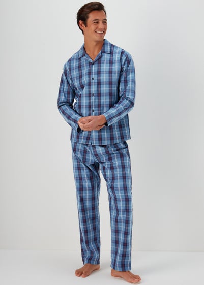 Blue Check Woven Long Sleeve Pyjama Set - Small