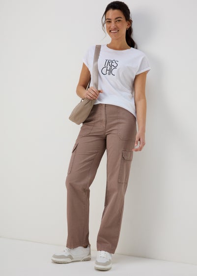 Taupe Straight Leg Cargo Pants - Size 8