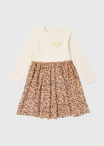 Girls Cream Leopard Dress Set (1-7yrs) - 1 to 1 half years