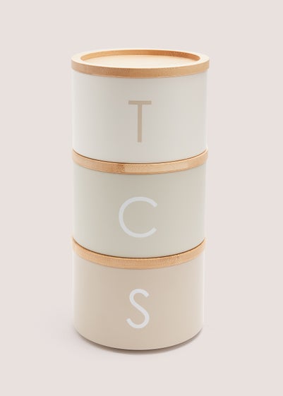Neutral Metal Tea Coffee & Sugar Stackable Canisters (27cm x 13.5cm)