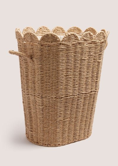 Oval Scallop Edge Woven Laundry Basket (39x29xH47cm)