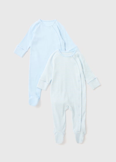 Baby 2 Pack Blue Layette Ribbed Sleepsuit (Newborn-12mths)