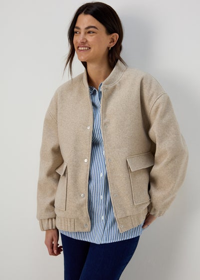 Beige Wool Touch Bomber Jacket - Size 20