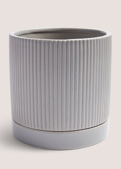 Grey Ribbed Ceramic Planter (15cm x 15cm x 15cm)