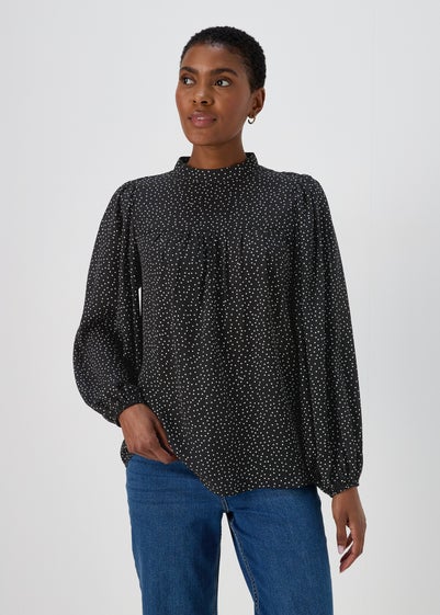 Black Spot High Neck Blouse