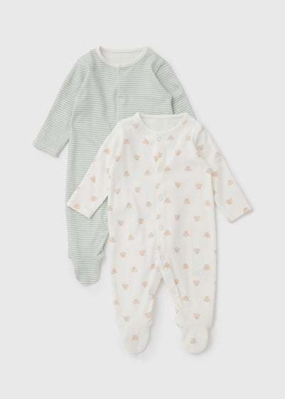 Baby 2 Pack Sage Bear Print Sleepsuit (Newborn-23mths) - Newborn