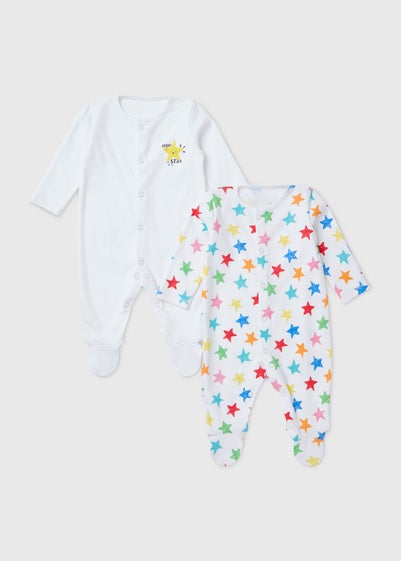 Baby 2 Pack Grey Star Sleepsuit (Newborn-23mths) - Newborn