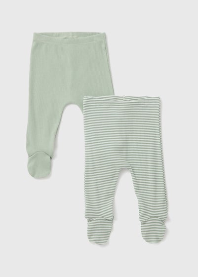 Baby 2 Pack Sage Ribbed Leggings (Tiny Baby-18mths) - Tiny Baby