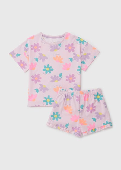 Girls Pink Floral Jersey Pyjama Set (4-12yrs) - Age 10 Years