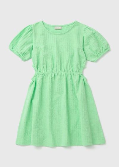 Girls Lime Textured Cut Out Detail Dress (7-13yrs) - Age 11 Years