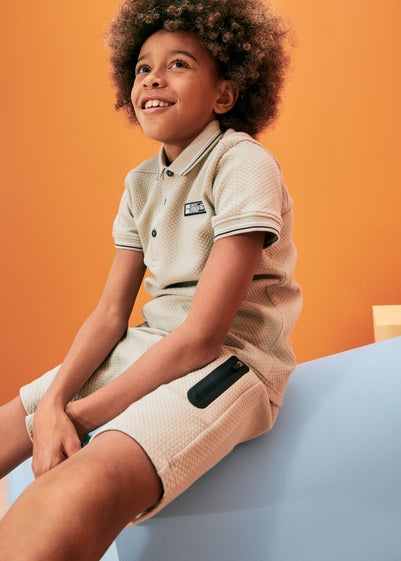 Boys Stone Textured Polo & Shorts Set (7-12yrs) - Age 7 Years
