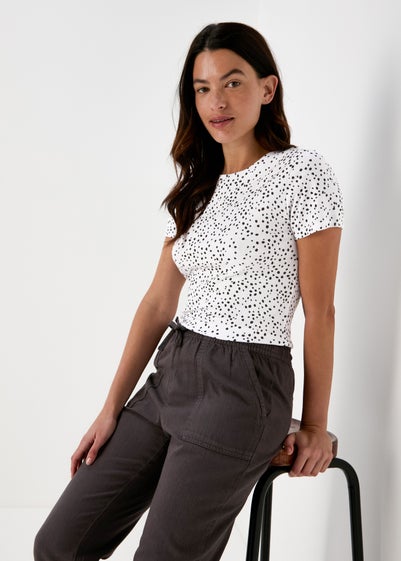 White/Black Polka Dot T-Shirt - Size 8