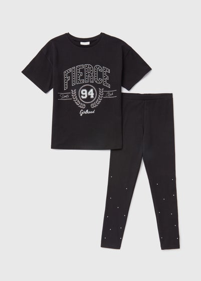 Girls Black Fierce T-Shirt & Leggings Set (7-13yrs) Reviews - Matalan