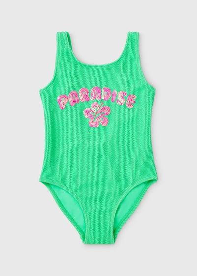 Girls Green Paradise Textured Swimsuit (6-14yrs)