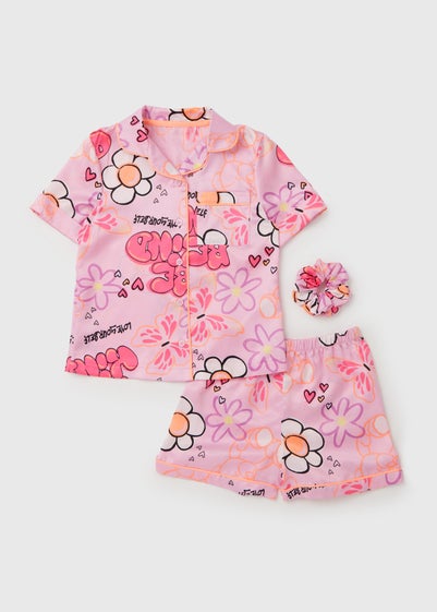 Pink Graffiti Be Kind Satin Pyjama Set (4-13yrs) - Age 4 Years