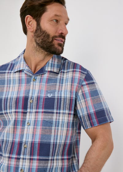 Lincoln Multicolour Blue Check Revere Linen Shirt