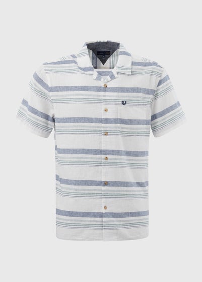 White Linen Horizontal Stripe Revere Shirt - Small