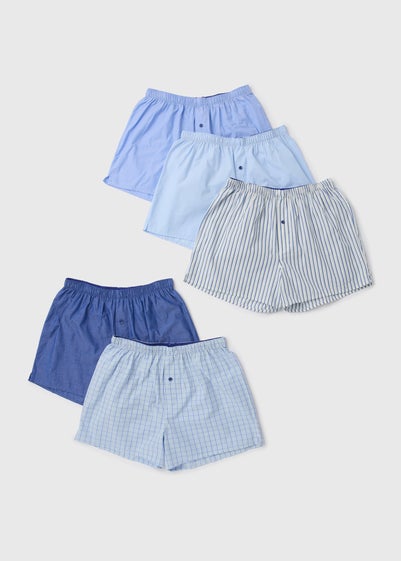 5 Pack Blue Cotton Woven Boxers