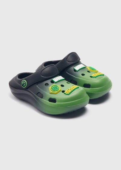 Marvel Kids Hulk Black & Green Badge Clogs (Younger 4-12)