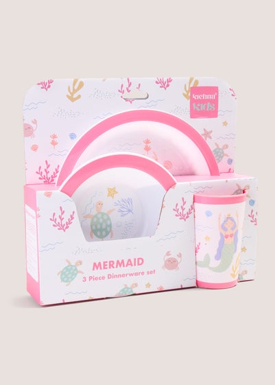 Kids Pink 2 Piece Mermaid Dinner Set