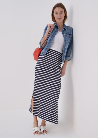 Navy Stripe Jersey Maxi Skirt