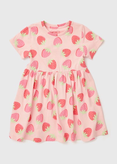 Girls Pink Strawberry Dress (1-7yrs) - 1 half year to 2