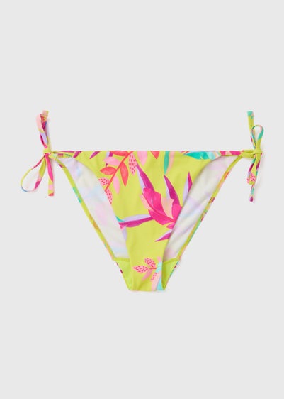 Multicolour Leaf Print Tie Side Triangle Bikini Bottoms - Size 6