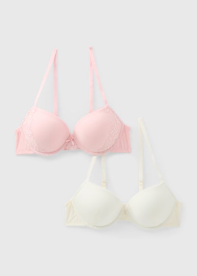 2 Pack Pink & White Lace Plunge Bra