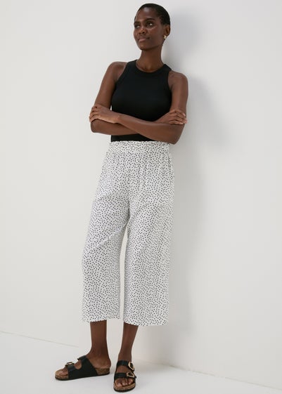 White & Black Spots Wide Leg Viscose Trousers