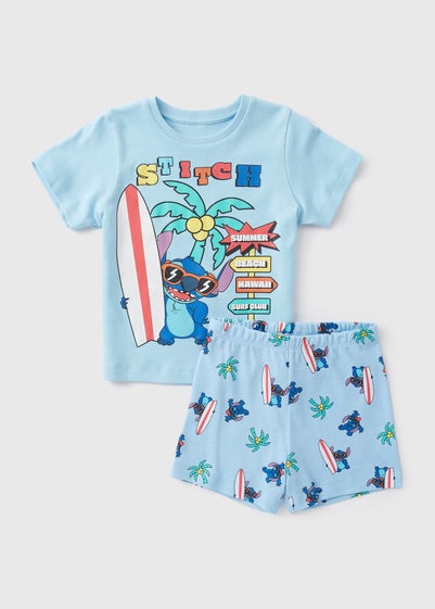 Disney 2 Pack Kids Blue Stitch Top & Shorts Pyjama Set (1-7yrs)