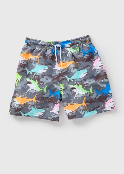 Boys Charcoal Graffiti Shark Swim Shorts (6-11yrs)